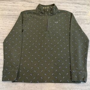 Boy’s Vineyard Vines Olive Football Print Quarter Zip Sweatshirt, Size M (12-14)